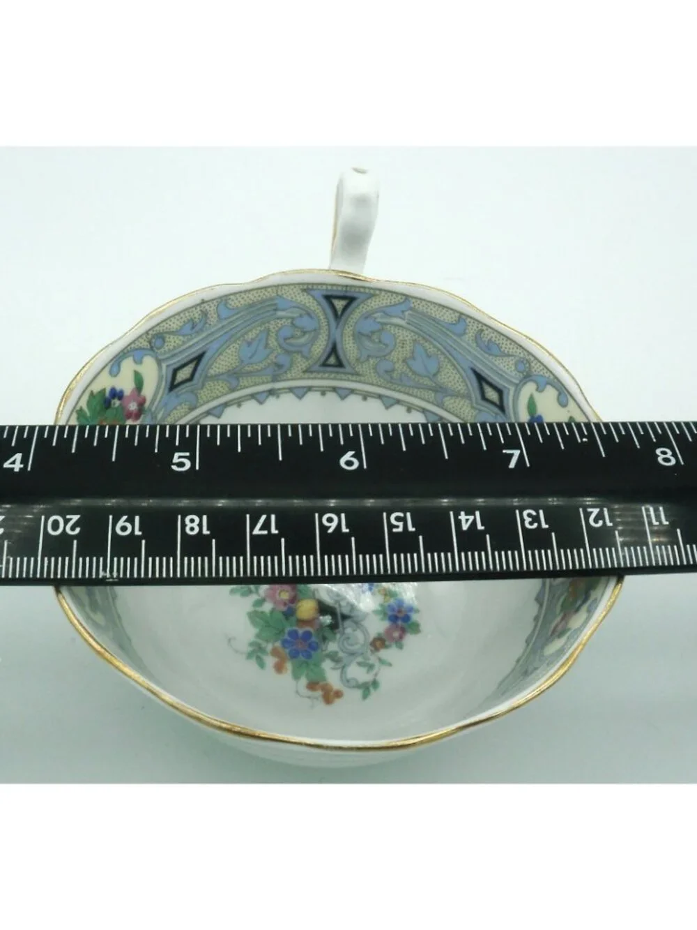 Royal Albert Teacup Saucer Set Art Deco Crown China Fruit Flowers Cameo Border